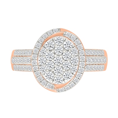 CT. T.W. Oval-Shaped Multi-Diamond Swirl Frame Triple Row Bridal Set in 10K Rose Gold