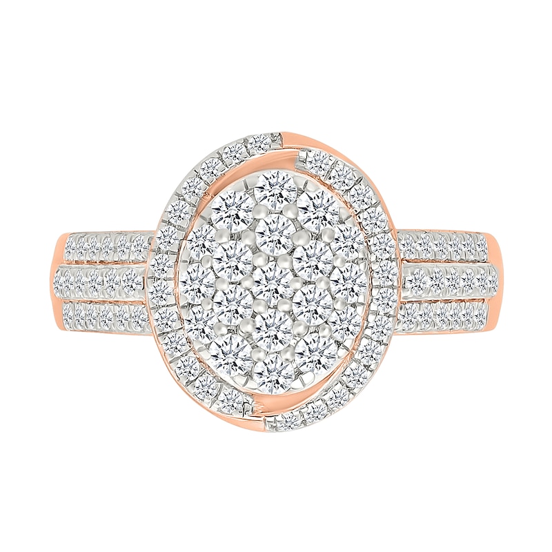 CT. T.W. Oval-Shaped Multi-Diamond Swirl Frame Triple Row Bridal Set in 10K Rose Gold