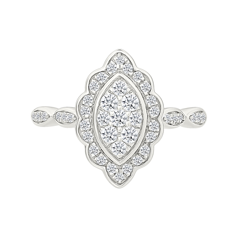 0.45 CT. T.W. Marquise-Shaped Multi-Diamond Flower Frame Scallop Shank Bridal Set in 10K Gold