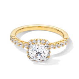 1.50 CT. T.W. Certified Lab-Created Diamond Cushion Frame Engagement Ring in 14K Gold (F/VS2)