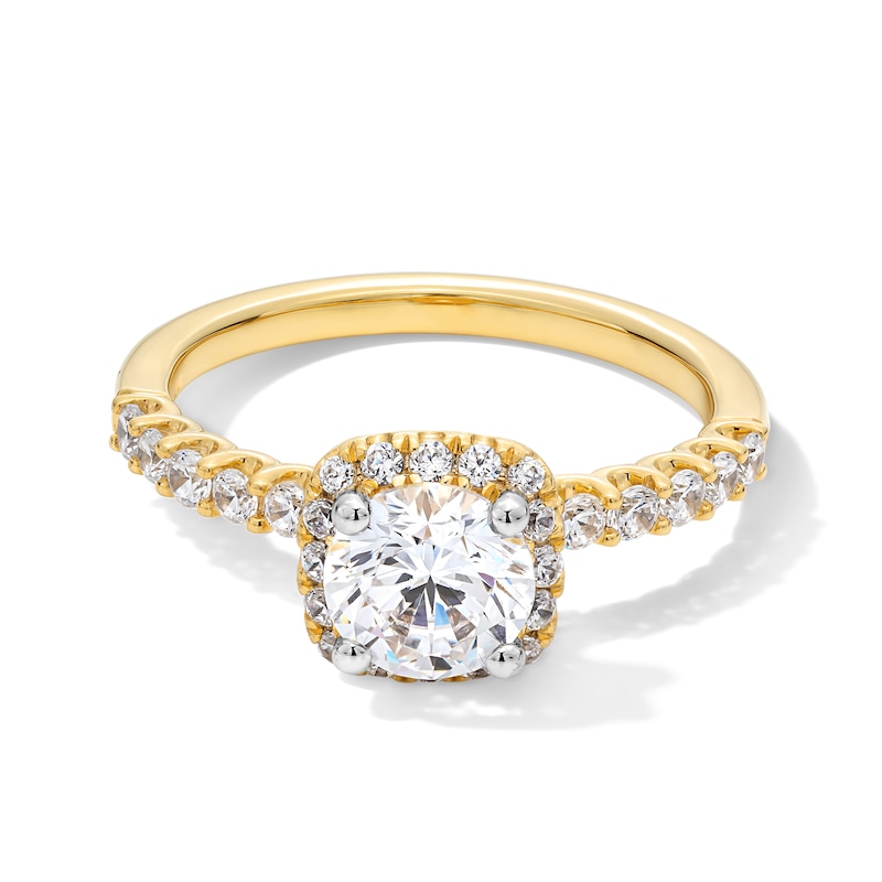 Main Image 1 of 1.50 CT. T.W. Certified Lab-Created Diamond Cushion Frame Engagement Ring in 14K Gold (F/VS2)