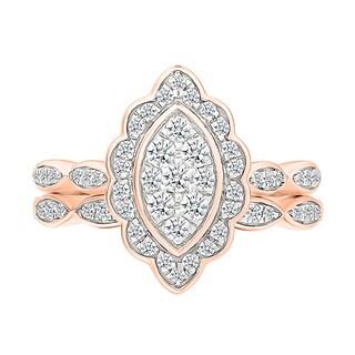 0.45 CT. T.W. Marquise-Shaped Multi-Diamond Flower Frame Scallop Shank Bridal Set in 10K Rose Gold