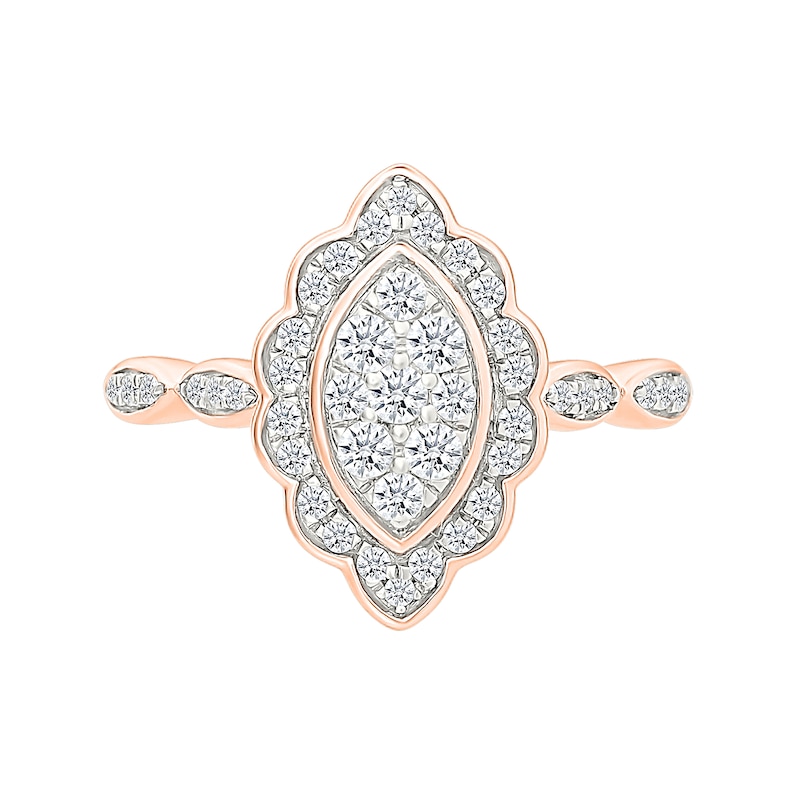 0.45 CT. T.W. Marquise-Shaped Multi-Diamond Flower Frame Scallop Shank Bridal Set in 10K Rose Gold