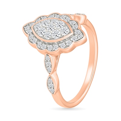 0.45 CT. T.W. Marquise-Shaped Multi-Diamond Flower Frame Scallop Shank Bridal Set in 10K Rose Gold