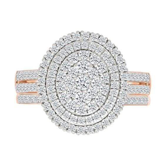 0.95 CT. T.W. Oval-Shaped Multi-Diamond Double Frame Double Row Bridal Set in 10K Rose Gold