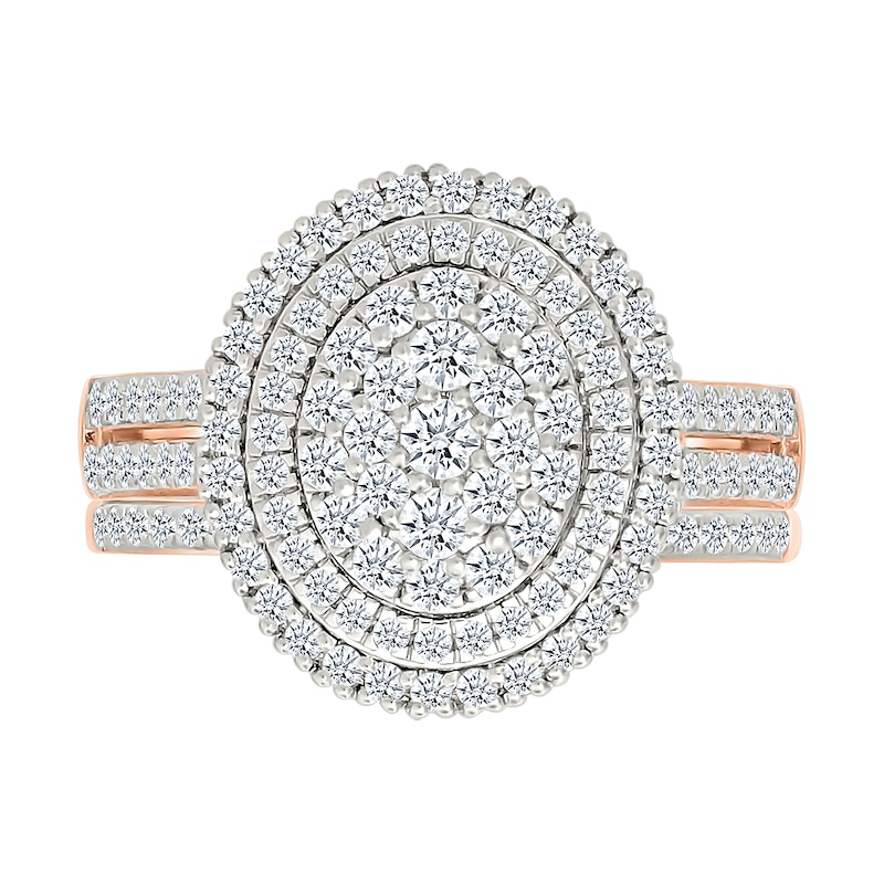 0.95 CT. T.W. Oval-Shaped Multi-Diamond Double Frame Double Row Bridal Set in 10K Rose Gold