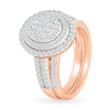 0.95 CT. T.W. Oval-Shaped Multi-Diamond Double Frame Double Row Bridal Set in 10K Rose Gold