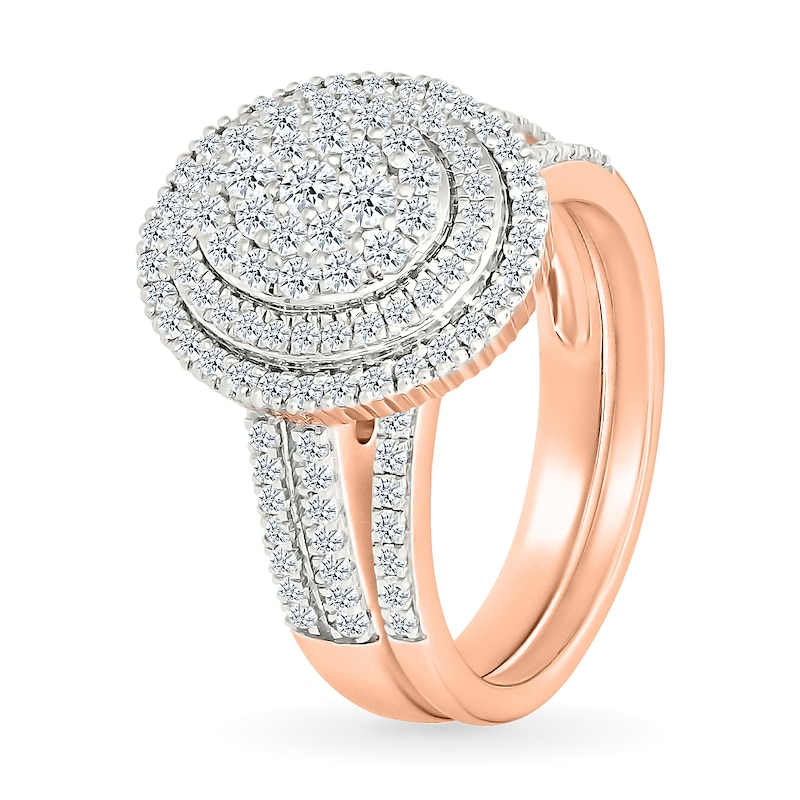 0.95 CT. T.W. Oval-Shaped Multi-Diamond Double Frame Double Row Bridal Set in 10K Rose Gold