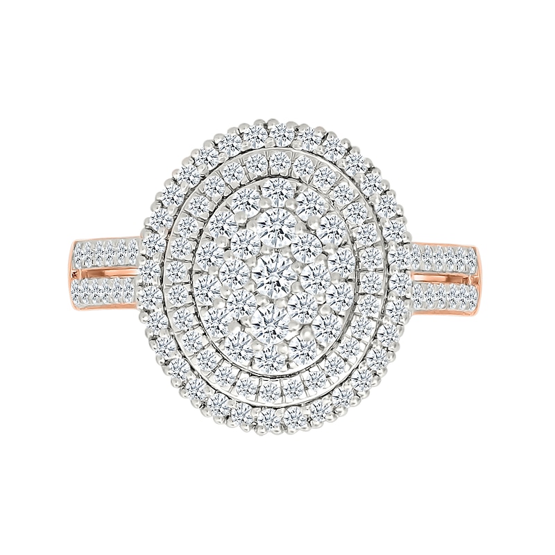 0.95 CT. T.W. Oval-Shaped Multi-Diamond Double Frame Double Row Bridal Set in 10K Rose Gold