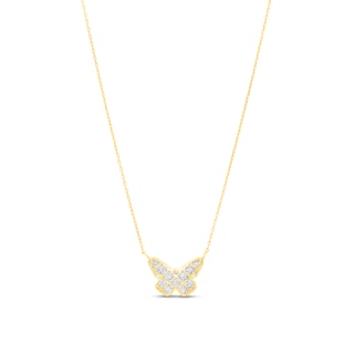 Diamond-Cut Lattice Butterfly Necklace in 14K Two-Tone Gold