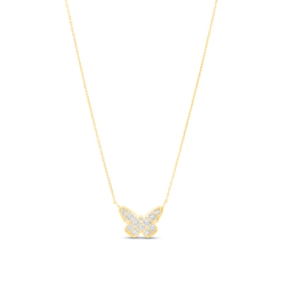 Diamond-Cut Lattice Butterfly Necklace in 14K Two-Tone Gold