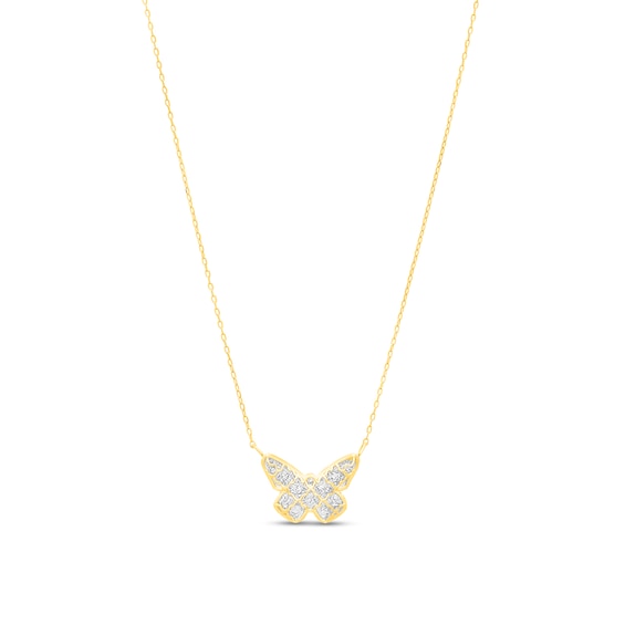 Diamond-Cut Lattice Butterfly Necklace in 14K Two-Tone Gold