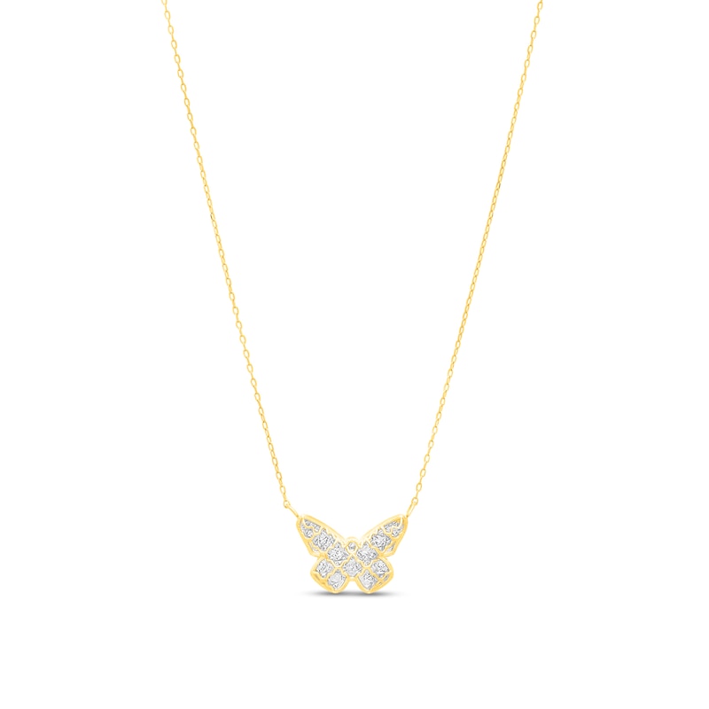 Main Image 1 of Diamond-Cut Lattice Butterfly Necklace in 14K Two-Tone Gold