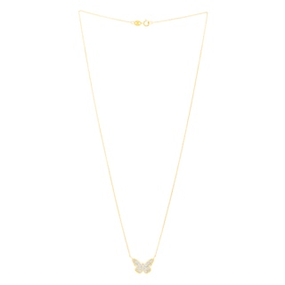 Diamond-Cut Lattice Butterfly Necklace in 14K Two-Tone Gold