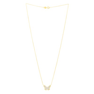 Diamond-Cut Lattice Butterfly Necklace in 14K Two-Tone Gold