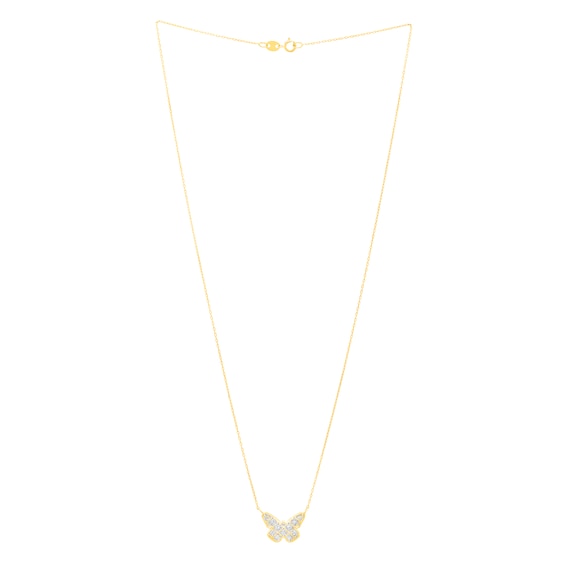 Diamond-Cut Lattice Butterfly Necklace in 14K Two-Tone Gold