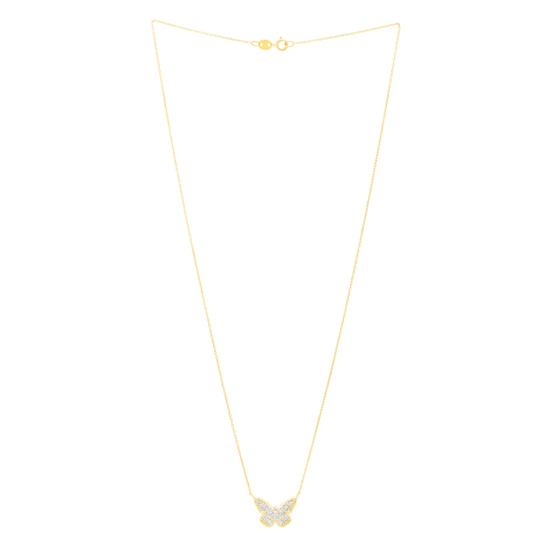 Diamond-Cut Lattice Butterfly Necklace in 14K Two-Tone Gold