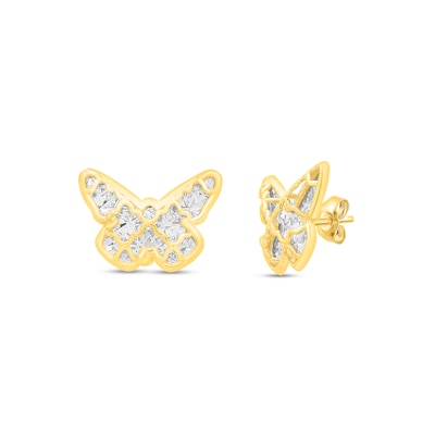 Diamond-Cut Lattice Butterfly Stud Earrings in 14K Two-Tone Gold