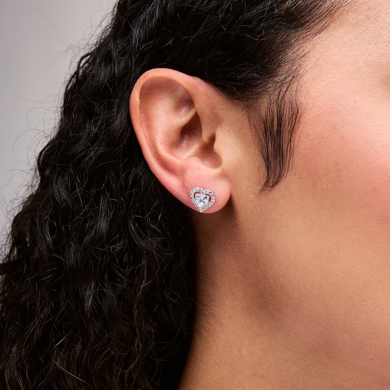 Main Image 2 of 5.0mm Heart-Shaped White Lab-Created Sapphire Frame Stud Earrings in Sterling Silver