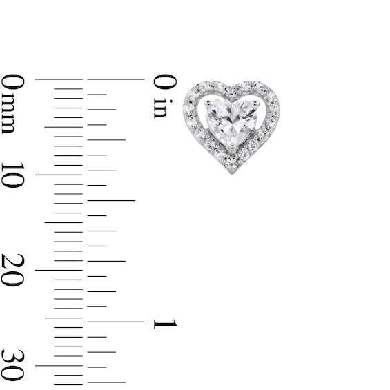 5.0mm Heart-Shaped White Lab-Created Sapphire Frame Stud Earrings in Sterling Silver