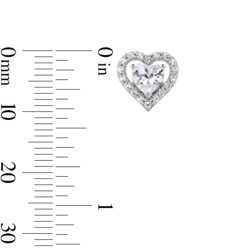 Main Image 3 of 5.0mm Heart-Shaped White Lab-Created Sapphire Frame Stud Earrings in Sterling Silver