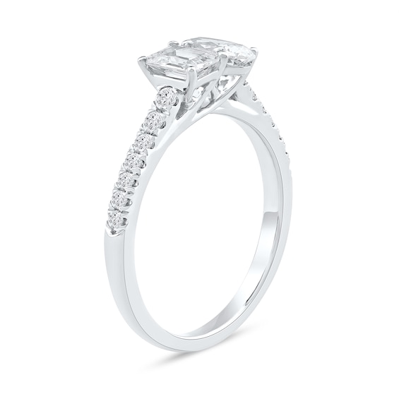 1.25 CT. T.W. Oval and Emerald-Cut Certified Lab-Created Diamond Engagement Ring in 14K Gold (F/VS2