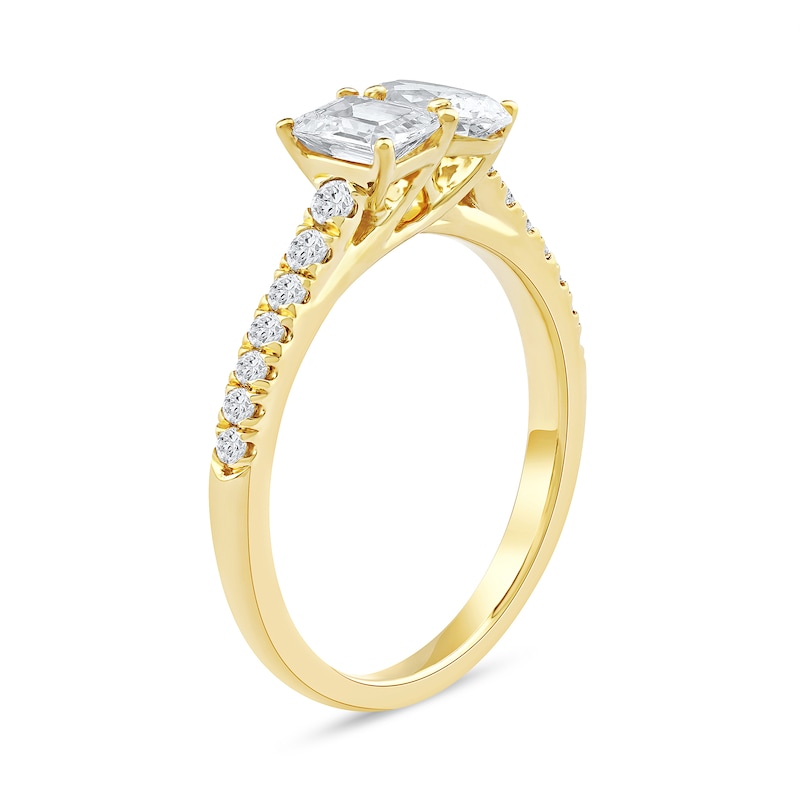 Main Image 3 of 1.25 CT. T.W. Oval and Emerald-Cut Certified Lab-Created Diamond Engagement Ring in 14K Gold (F/VS2)