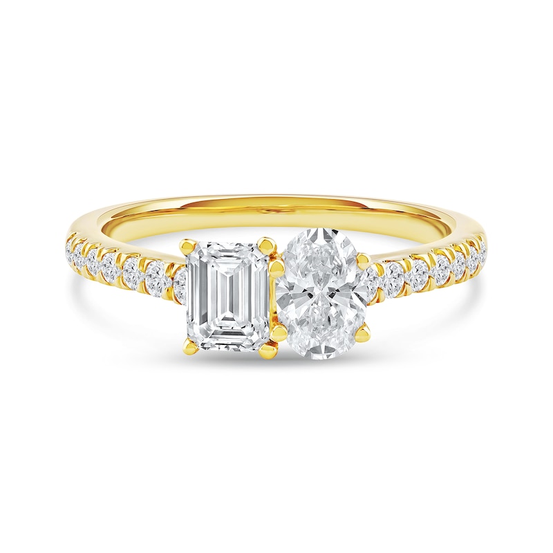 Main Image 4 of 1.25 CT. T.W. Oval and Emerald-Cut Certified Lab-Created Diamond Engagement Ring in 14K Gold (F/VS2)