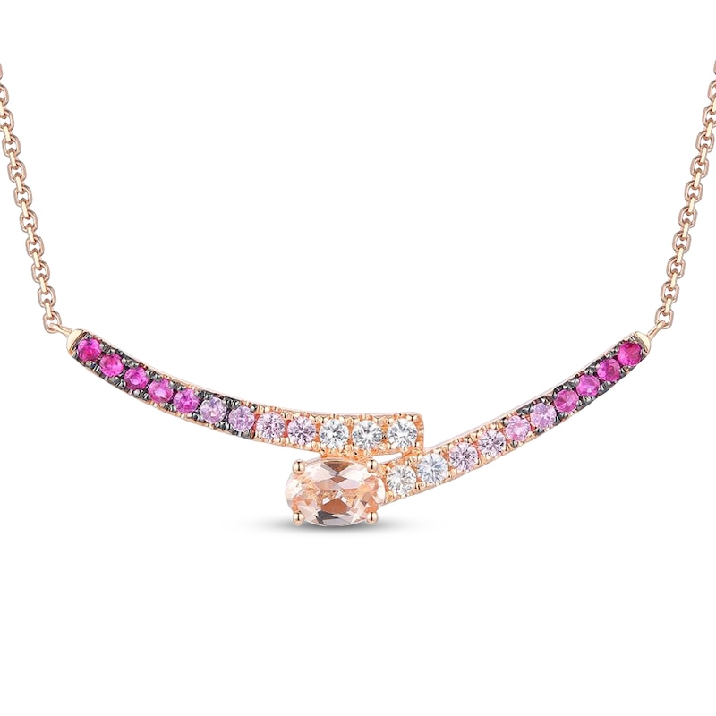 Le Vian® Good Karma Strawberry Ombré® and Peach Morganite™ Bypass Bar Necklace in 14K Strawberry Gold® - 19"