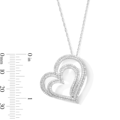 1.00 CT. T.W. Diamond Tilted Double Heart Pendant in Sterling Silver