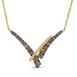 Le Vian® Good Karma 0.45 CT. T.W. Chocolate Diamond® and Nude Diamond™ Crossover Bar Necklace in 14K Honey Gold™ - 19”