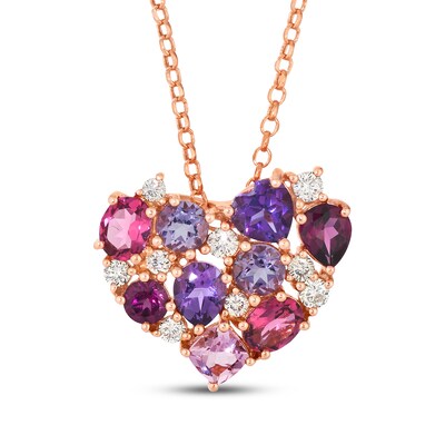 Le Vian® Rhodolite Garnet, Tourmaline, Amethyst and 0.29 CT. T.W. Diamond Heart Pendant in 14K Strawberry Gold® - 19"