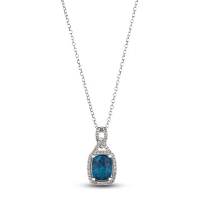 Le Vian® Cushion-Cut Deep Sea Blue Topaz™ and 0.29 CT. T.W. Nude Diamond™ Frame Pendant in 14K Vanilla Gold® - 19”