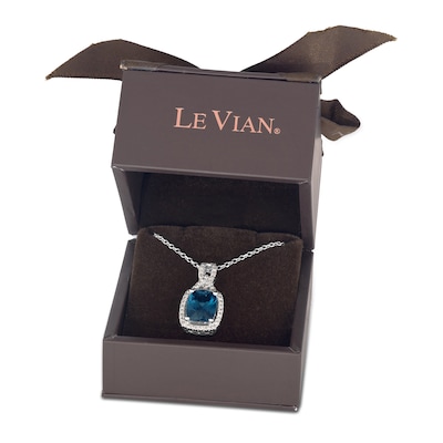 Le Vian® Cushion-Cut Deep Sea Blue Topaz™ and 0.29 CT. T.W. Nude Diamond™ Frame Pendant in 14K Vanilla Gold® - 19”