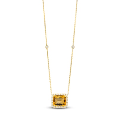 Le Vian® Emerald-Cut Cinnamon Citrine® and 0.29 CT. T.W. Nude Diamond™ Frame Necklace in 14K Honey Gold™ - 19”