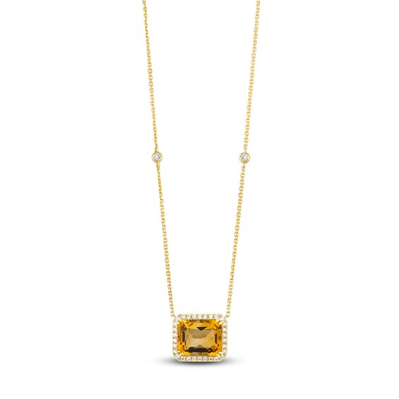 Le Vian® Emerald-Cut Cinnamon Citrine® and 0.29 CT. T.W. Nude Diamond™ Frame Necklace in 14K Honey Gold™ - 19”