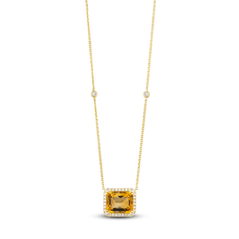 Le Vian® Emerald-Cut Cinnamon Citrine® and 0.29 CT. T.W. Nude Diamond™ Frame Necklace in 14K Honey Gold™ - 19”