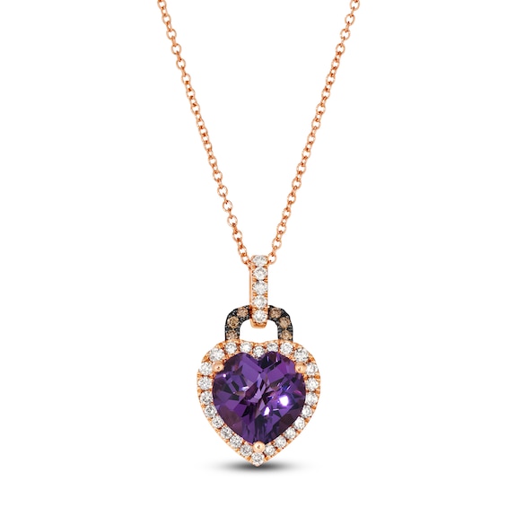 Le Vian® Heart-Shaped Grape Amethyst™ and 0.29 CT. T.W. Diamond Frame Pendant in 14K Strawberry Gold®