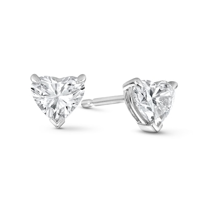 1.00 CT. T.W. Heart-Shaped Certified Lab-Created Diamond Solitaire Stud Earrings in Sterling Silver (F/SI2)