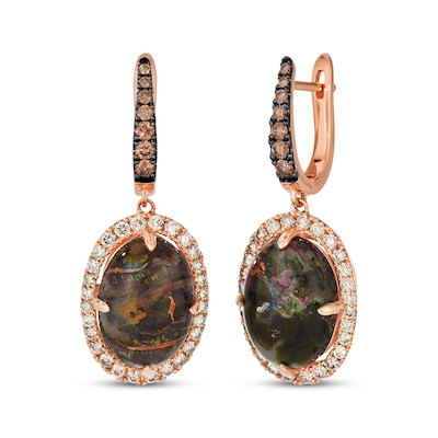 Le Vian® Oval Green Chalcedony and 0.95 CT. T.W. Diamond Frame Drop Earrings in 14K Strawberry Gold®