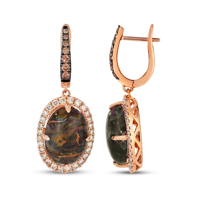 Le Vian® Oval Green Chalcedony and 0.95 CT. T.W. Diamond Frame Drop Earrings in 14K Strawberry Gold®