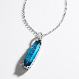 Le Vian® Barrel-Shaped Deep Sea Blue Topaz™ and 0.04 CT. T.W. Nude Diamond™ Pendant in 14K Vanilla Gold® - 19”