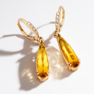 Le Vian® Pear-Shaped Cinnamon Citrine® and 0.12 CT. T.W. Diamond Drop Earrings in 14K Honey Gold™