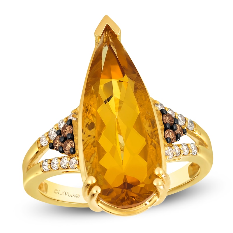 Le Vian® Pear-Shaped Cinnamon Citrine® and 0.23 CT. T.W. Diamond Split Shank Ring in 14K Honey Gold™ - Size 7