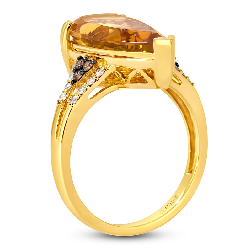 Le Vian® Pear-Shaped Cinnamon Citrine® and 0.23 CT. T.W. Diamond Split Shank Ring in 14K Honey Gold™ - Size 7