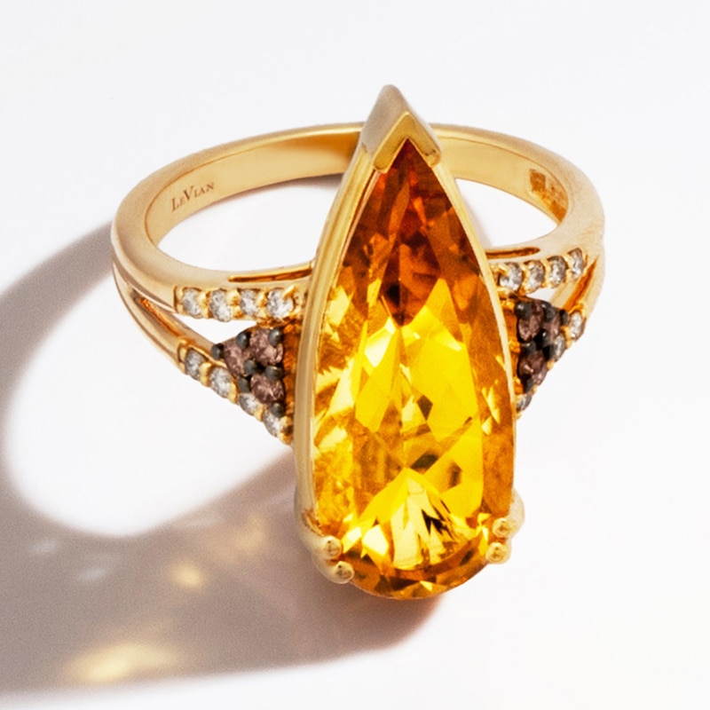 Le Vian® Pear-Shaped Cinnamon Citrine® and 0.23 CT. T.W. Diamond Split Shank Ring in 14K Honey Gold™ - Size 7