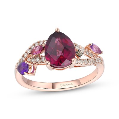 Le Vian® Rhodolite Garnet, Amethyst and 0.23 CT. T.W. Diamond Split Shank Ring in 14K Strawberry Gold®