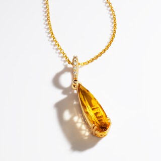 Le Vian® Pear-Shaped Cinnamon Citrine® and 0.065 CT. T.W. Diamond Drop Pendant in 14K Honey Gold™ - 19”