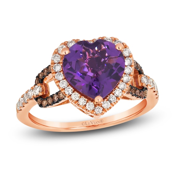 Le Vian® Heart-Shaped Grape Amethyst™ and 0.29 CT. T.W. Diamond Frame Ring in 14K Strawberry Gold® - Size 7