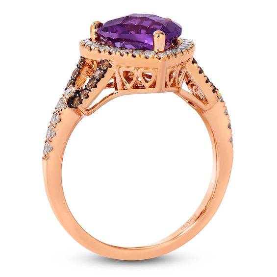 Le Vian® Heart-Shaped Grape Amethyst™ and 0.29 CT. T.W. Diamond Frame Ring in 14K Strawberry Gold® - Size 7